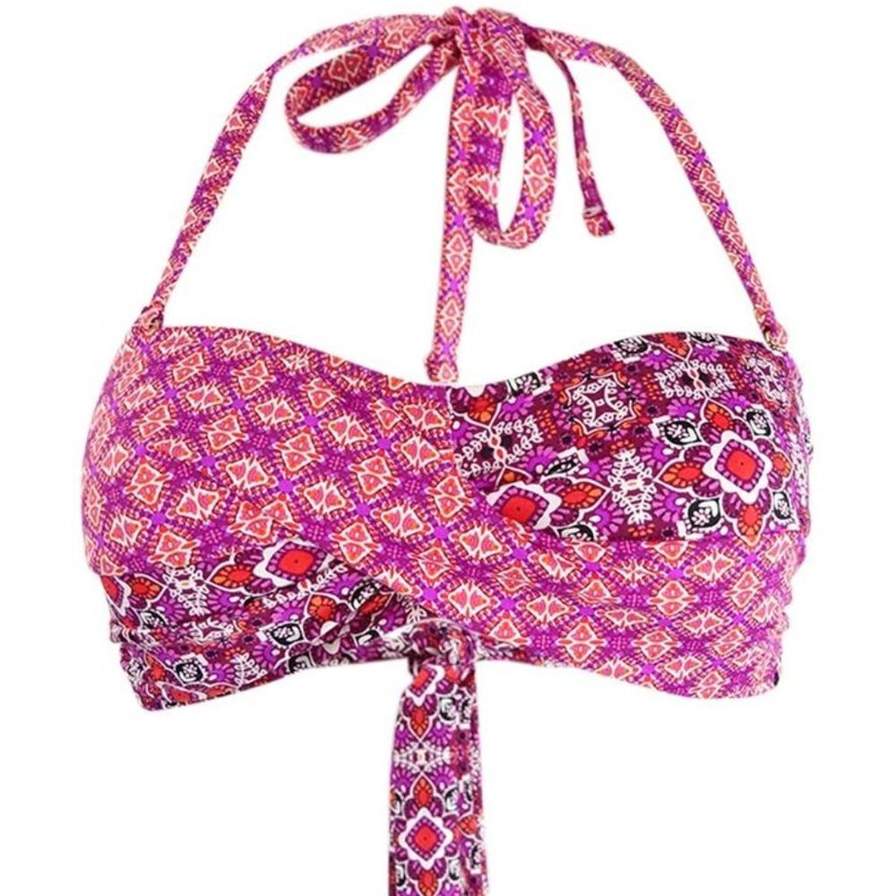NWT Lauren Ralph Lauren Tile Print Floral Bandeau Bikini Top